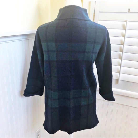 Tahari Blue & Green Tartan Plaid Mock Neck Sweater Small - Picture 3 of 5